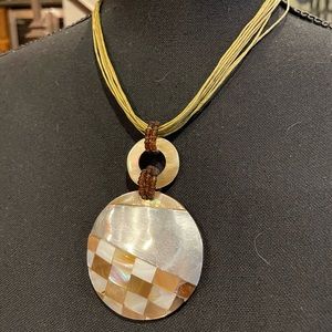 Statement Geometric Shell Pendant on Rope Necklace